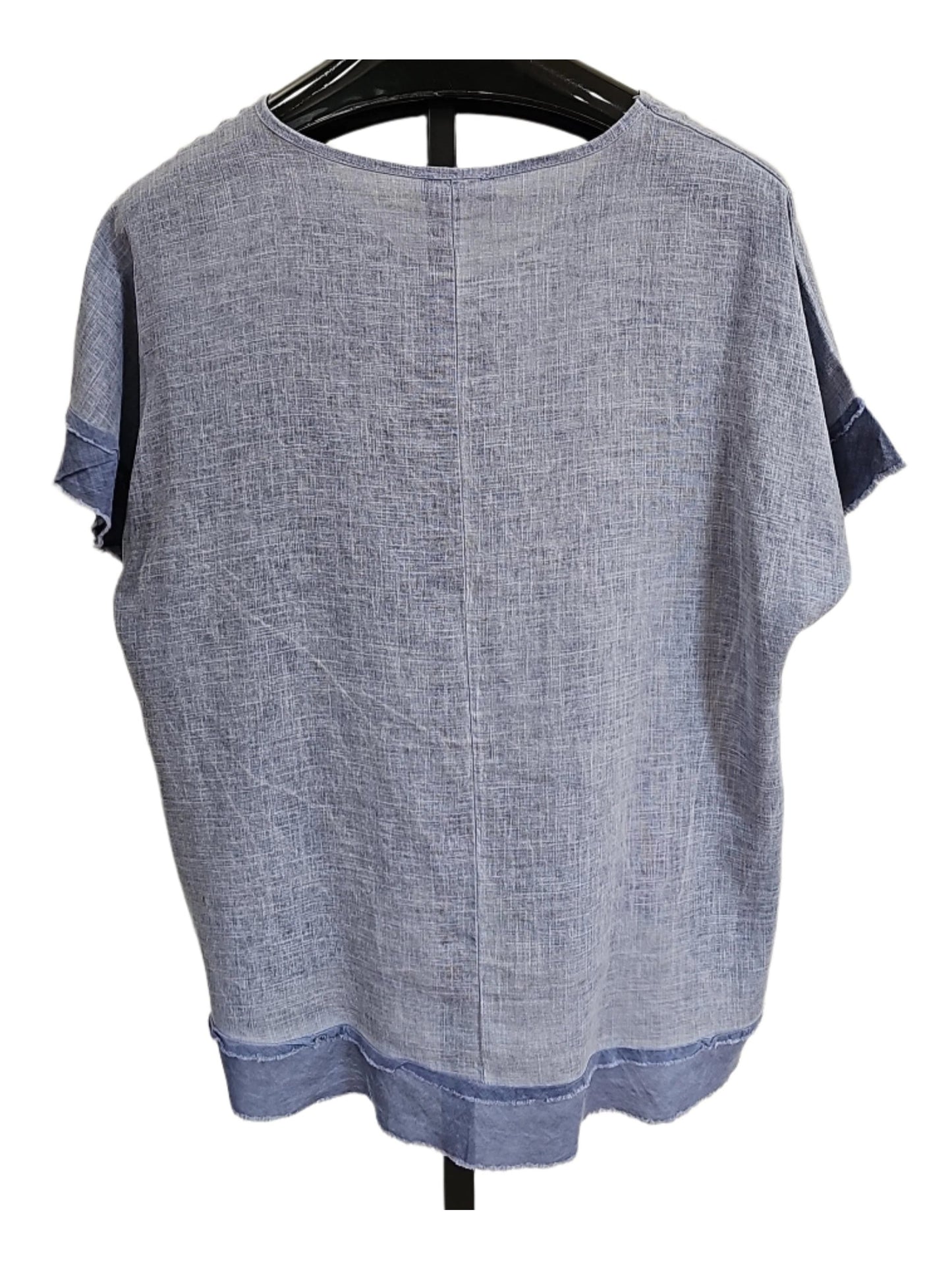 Top Pullover Ruffle Denim Blue1/4 Sleeve Women's One Size 1328