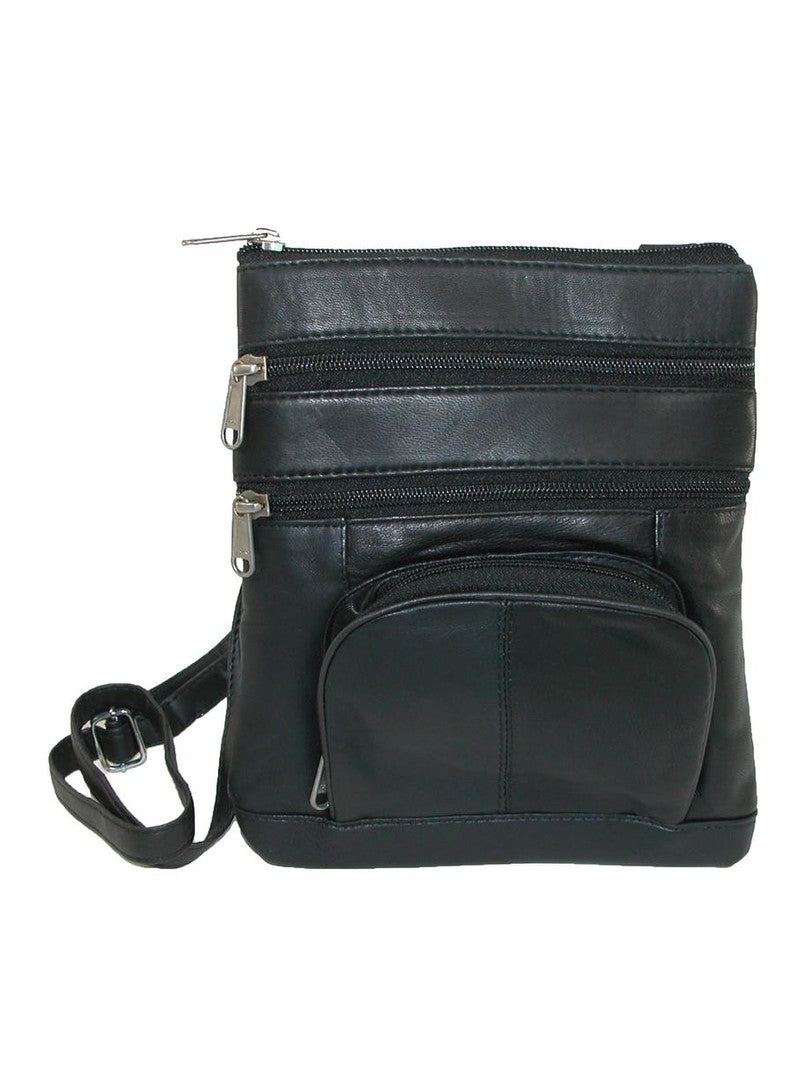 Crossbody Multi Pocket Organizer Black Leather 876BK