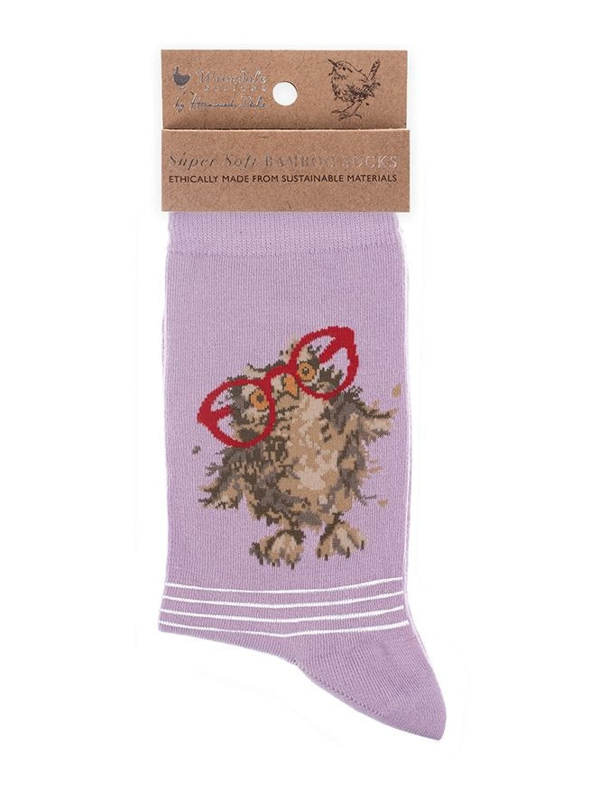 Women's Bamboo Socks Spectacular Owl-Purple-Women's- Sock004