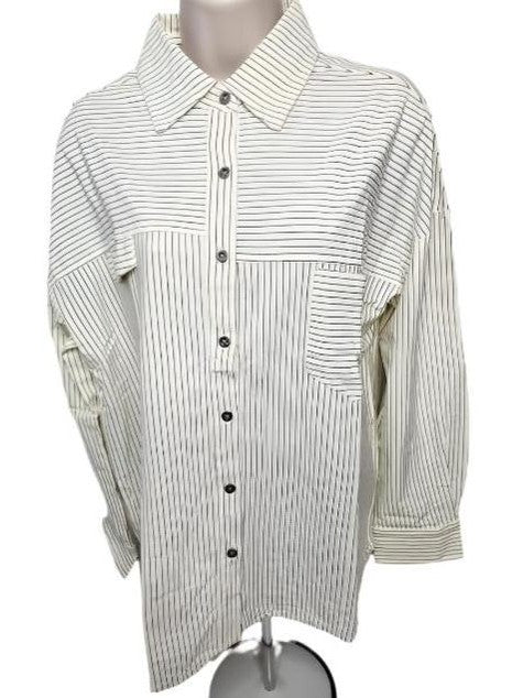 Shirt 1 Pocket Long Sleeve Ivory/Black Striped Women's 1182bivbk