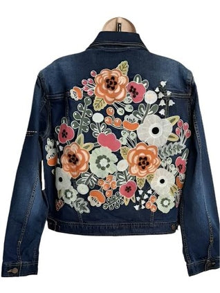 Women's Denim Jean Jacket with Embroidered Floral Back - J14847JM