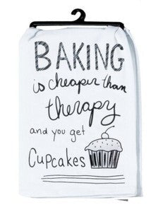 Tea Towel Flour Sack Baking Therapy 18x26" White/Black R8323