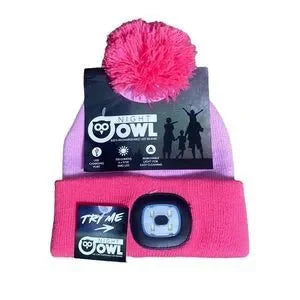 DM PRODUCTS  NIGHT OWL KIDS RECHARGEABLE LED BEANIE PINK 