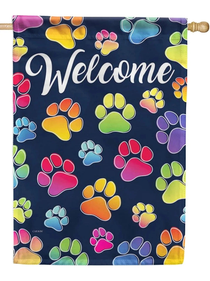 Garden Flag Double Welcome Paw Prints 53404