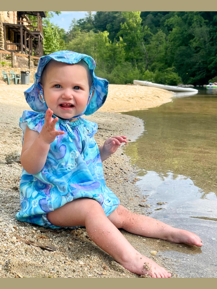 Sunhat - Baby - Blue Lagoon - 100 % Gauze / Cotton - 6 panel tie - Blues & Purples - BLULAG243