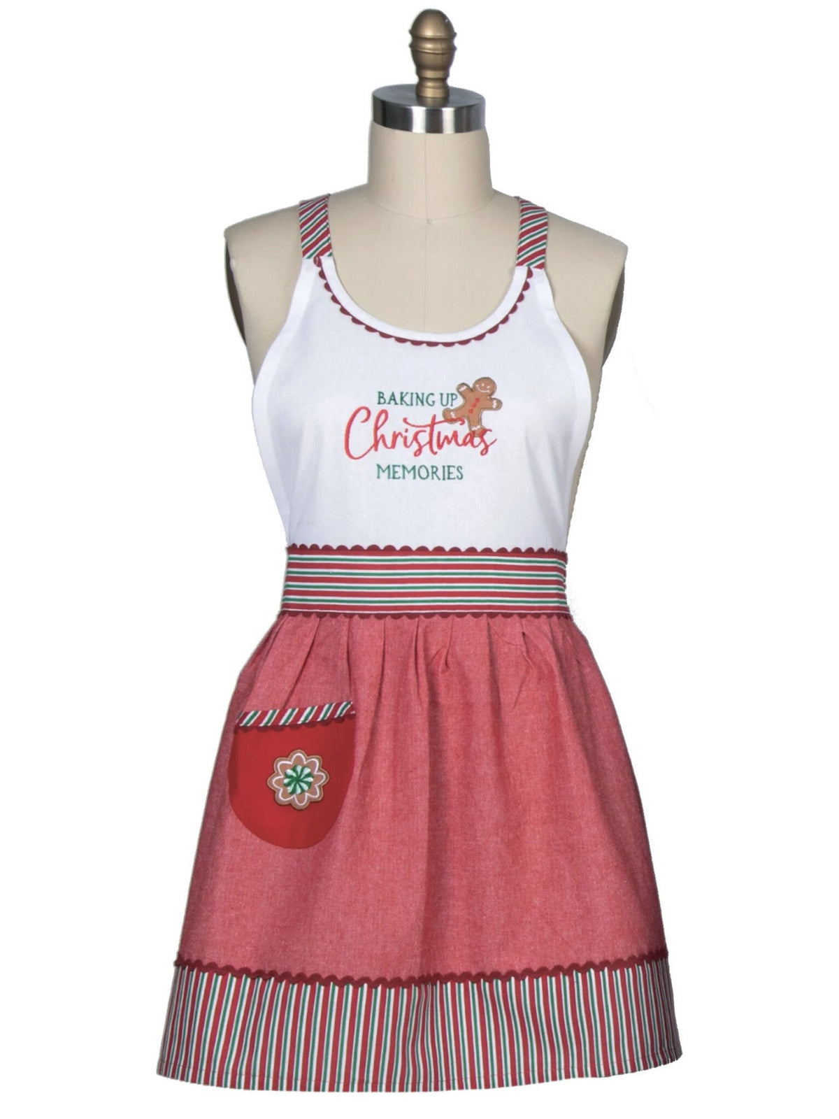 Apron Sweet Ginger Red/White Embroidered Christmas Women's H6471