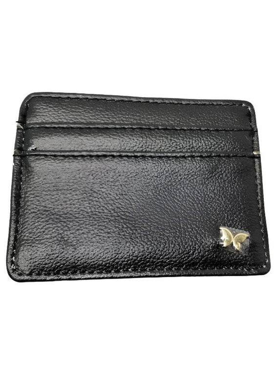 Slim Rfid Wallet - Black with Metal Butterfly -82021