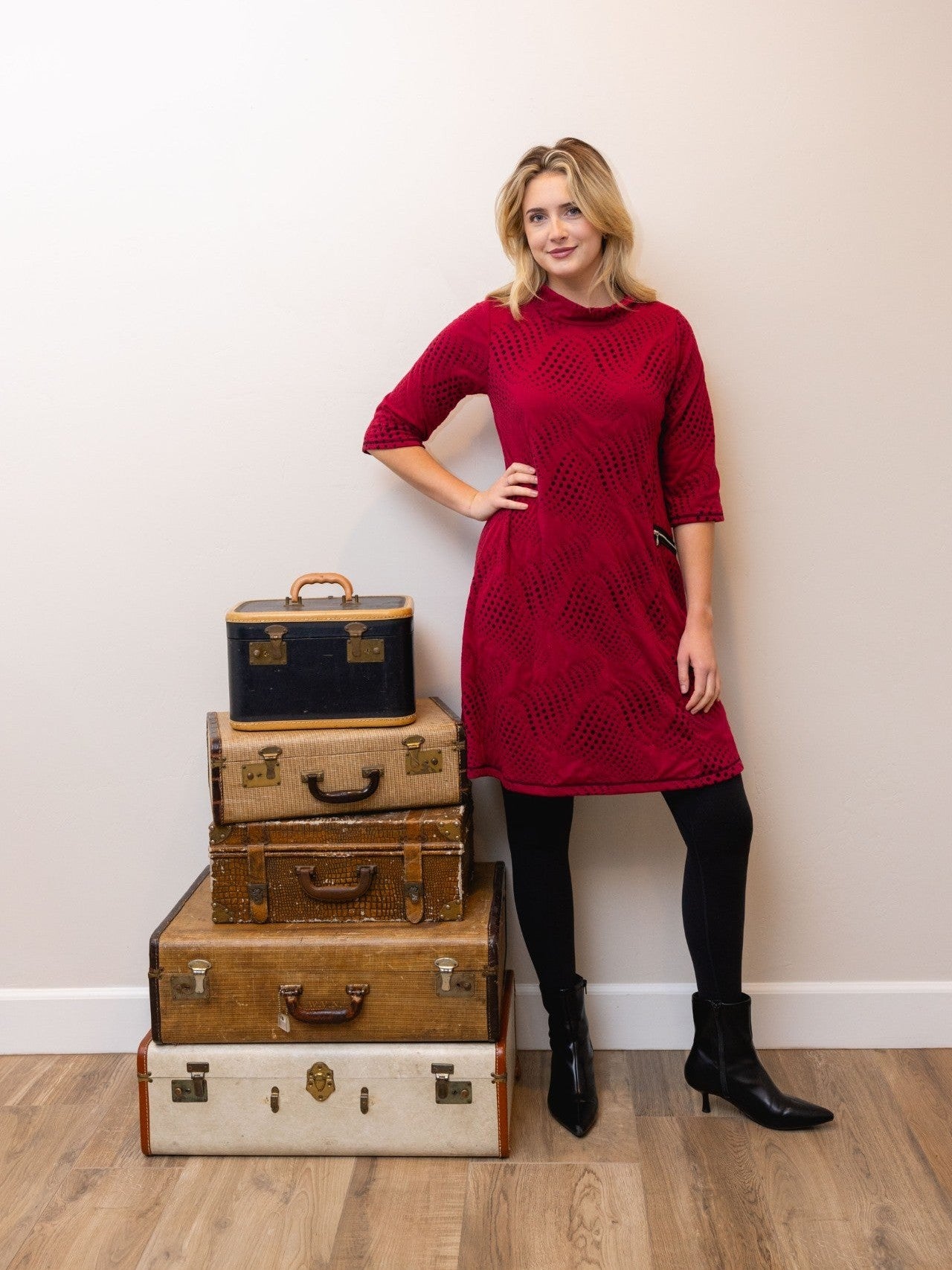 cherry dress women's Dress Domino Cherry Red 3/4 Sleeve Women's 556 MEDIUM