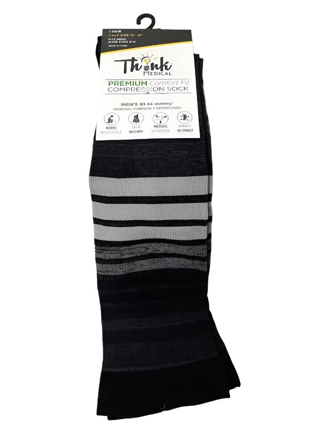 Compression Sock-Black/Grey Stripe-M 9-12-Think Medical - men