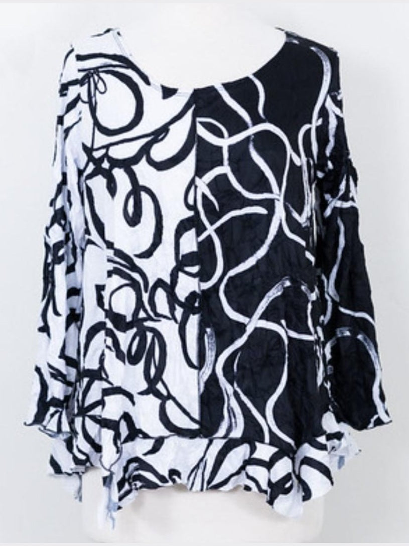 Top Pullover 3/4 Sleeve Black/White Women's 734