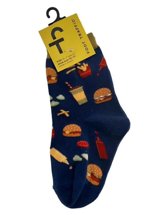 Kid's Socks Two Sizes available Blue Fast Food 7060