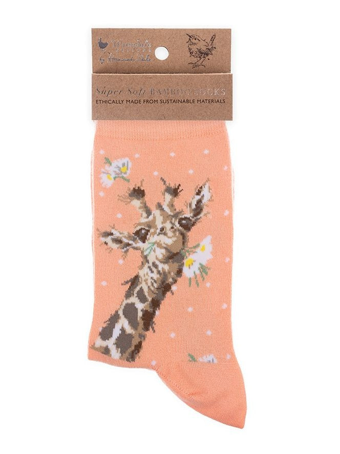 Women's Bamboo Socks - SOCK006 - Flowers Giraffe