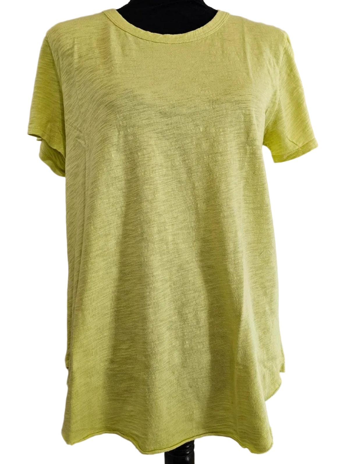 Tee Shirt With Curved Hem Crew Neck Lush Pear Yellow Short Sleeve 41g-A2123