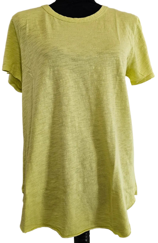 Tee Shirt With Curved Hem Crew Neck Lush Pear Yellow Short Sleeve 41g-A2123