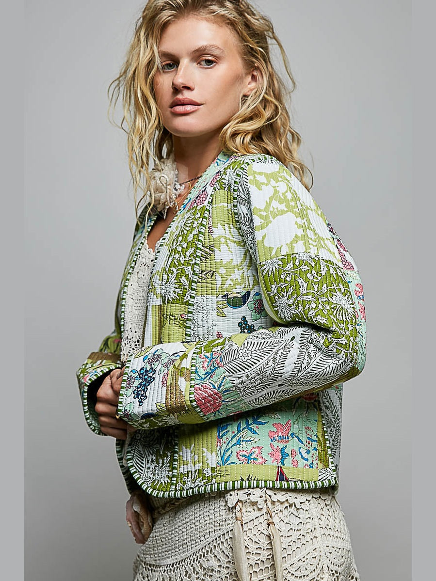 Jacket Green Kimono Style Quilted 2 Pocket&nbsp; SMPQ1