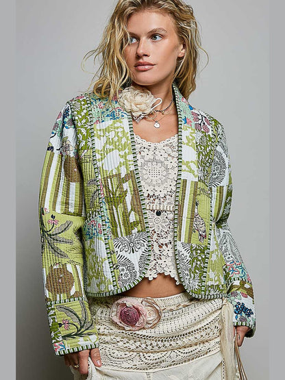 Jacket Green Kimono Style Quilted 2 Pocket&nbsp; SMPQ1