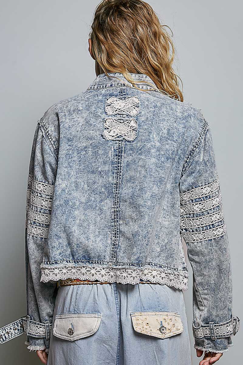 Pol- &nbsp;Jacket Denim 2 Pocket&nbsp; Wristlet Straps w Lace UWT850