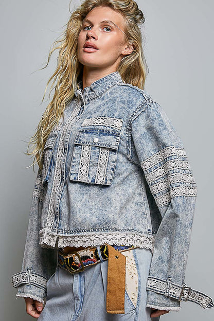 Pol- &nbsp;Jacket Denim 2 Pocket&nbsp; Wristlet Straps w Lace UWT850