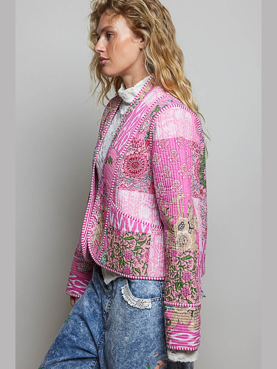 Pol- Jacket Pink Kimono Style Quilted 2 Pocket&nbsp; SMPQ1