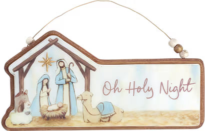Christmas Ornament&nbsp; Oh Holy Family Nativity Wooden Lacquer 5"x 10"9751102