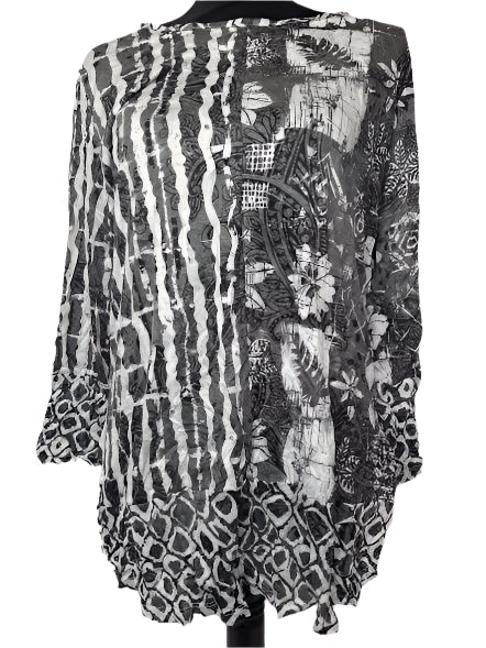 Shirt Button Back Crinkle Long Sleeve Black/White Colored Women's 25625