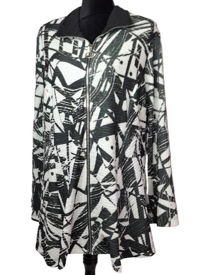 Jacket Black/ White Long Sleeve Zipper Front Women's Gr6704f