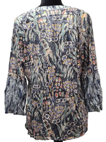 Shana-Shirt Pullover Crinkle Mix Media 2 Pocket Purple&nbsp; 3/4 Sleeve 26612