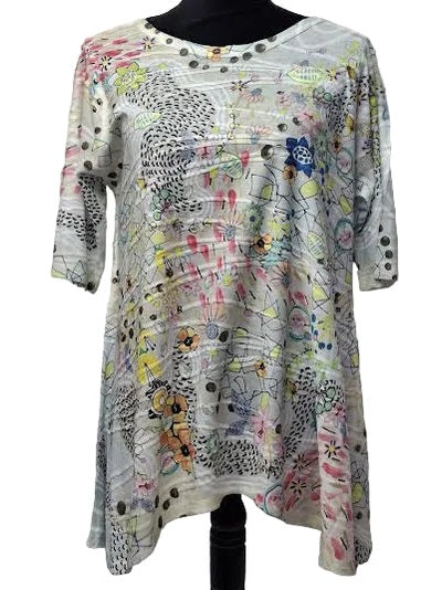 Top Pullover Floral Bliss 1/2 Sleeve Crew Neck  T658SM