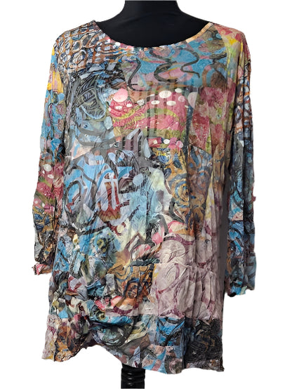 Shirt Pullover Crinkle Knot 3/4 Sleeve  Multi Colored Women's 25616C