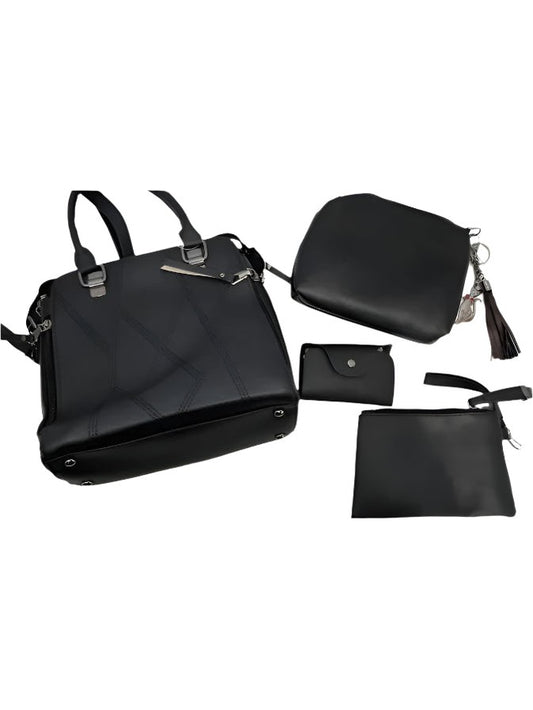Handbag Faux Leather Black-3-Piece - 9.5x10" 669214x 