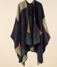 Shawl/Cape Women's Super Soft Warm Blue/Beige/Red RTBLUBERSH 