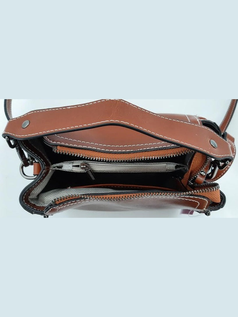 Hand Bag Faux Leather Brown -8x8x5" 446118c 