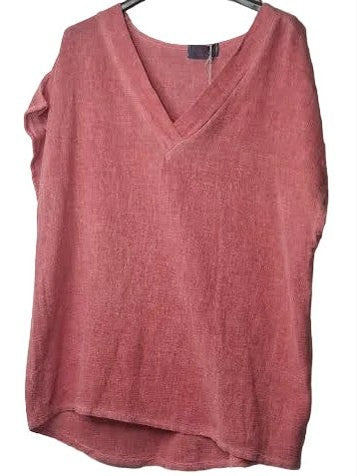Top Pullover Watermelon Red Sleeveless V-Neck Women's One Size 10077W