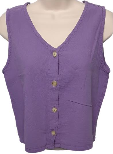 Top-Tank Button Front-Purple-Women's S-0003 