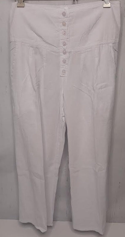 Pants Button Front Stretch Band 2Pocket White Women's L0502-a 