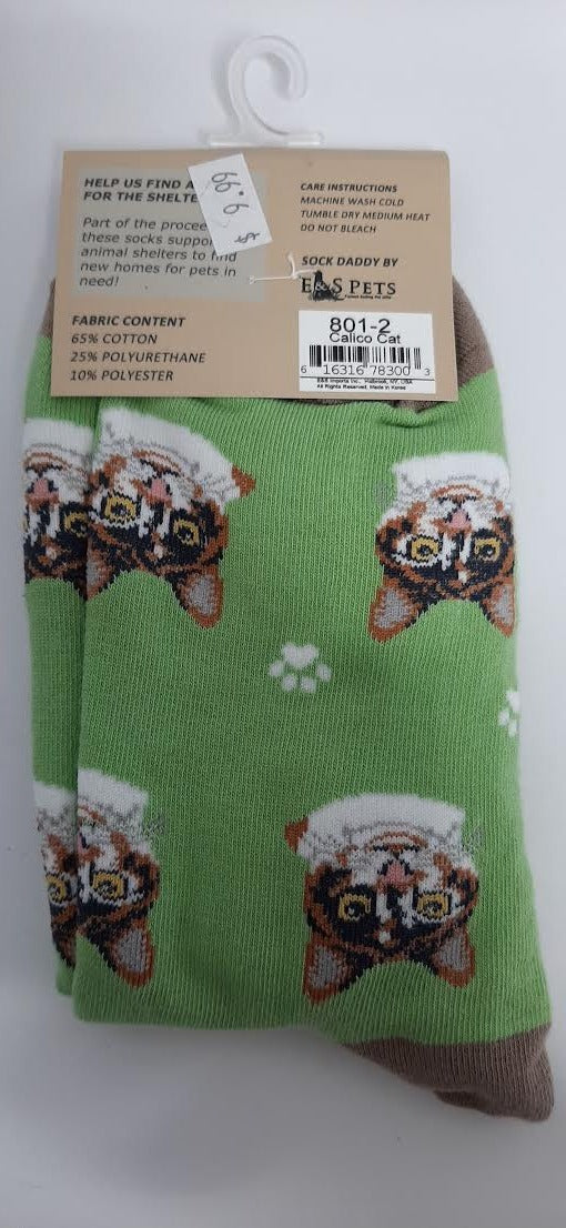 Calico Cat Sock-Green 