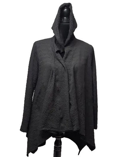 Inoah-Cardigan Jacket Hooded Black 2 Pocket Waffle Texture Long Sleeve&nbsp; C275wkb