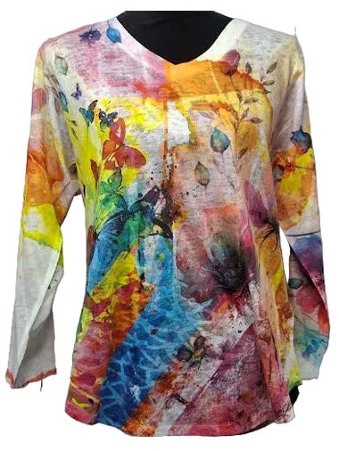 Shirt Pullover V Neck White Garden Floral Long Sleeve Winnie&nbsp; Women's&nbsp; C3063999