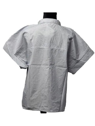 Mododoc-Shirt Button Front Blue/White Stripped 1/2 Sleeve Women's 41G-L6001