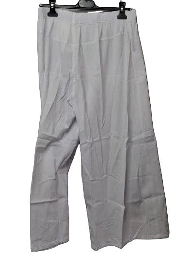 Pants White 2 Pocket Elastic Waste Wide Leg l-1725