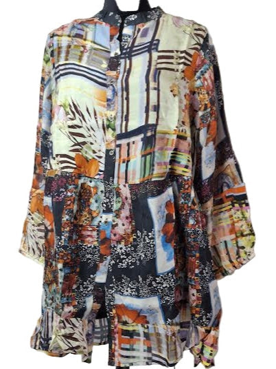 Shirt Button Long Sleeve Lined&nbsp; Multi Colored Black AAh6138