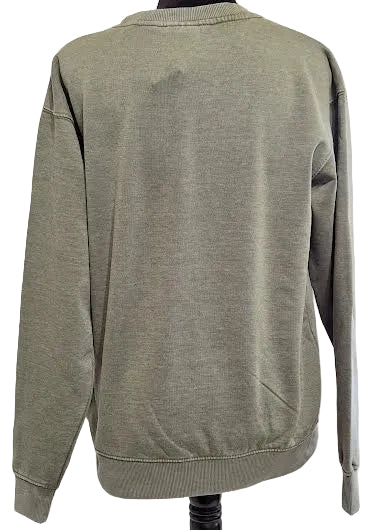 Sweatshirt Military Green Screen Print Asheville North Carolina Burn Wash Bpssmg