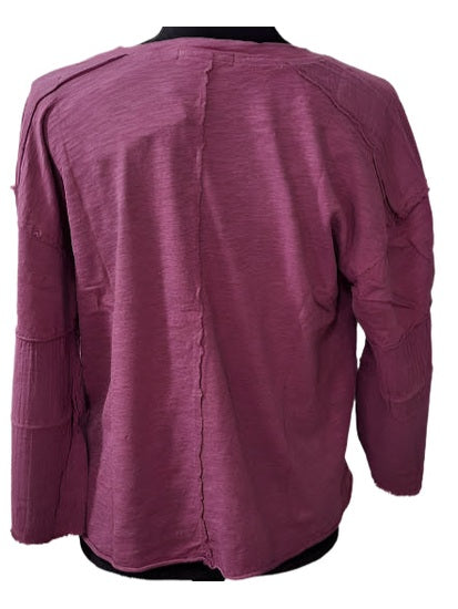 Tee Shirt Wild Berry Purple Mix Media 3/4 Sleeve Women's 44F-A6042
