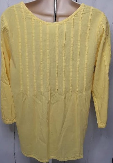 Top Pullover-Yellow-Pleated-Long Sleeve-Women's S-1290 