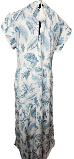 Dress 1/4 Ruffle Sleeve Blue Lima White/Blue Leaves Women's tp5967 