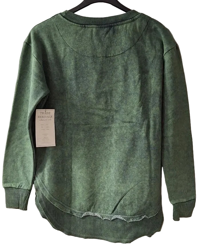 Sweatshirt Asheville Logo Sage Green Acid Wash Curved Hem Crewneck Women's 4617