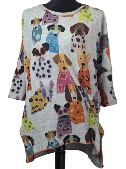 Shirt Dogs Grey  Pullover Scoop Neck 3/4 Sleeve   25630