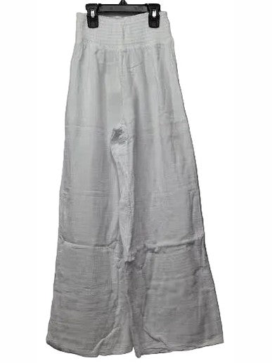 Pants White Smocked Waist Ankle Length 41g-Lo181