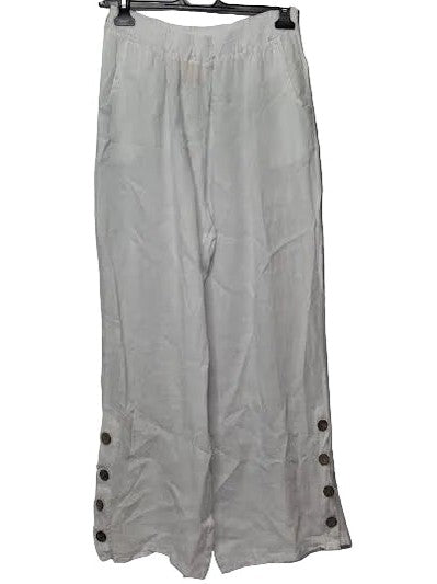 Pants White Linen 2 Pocket 4 Button Leg Women's One Size 99771W