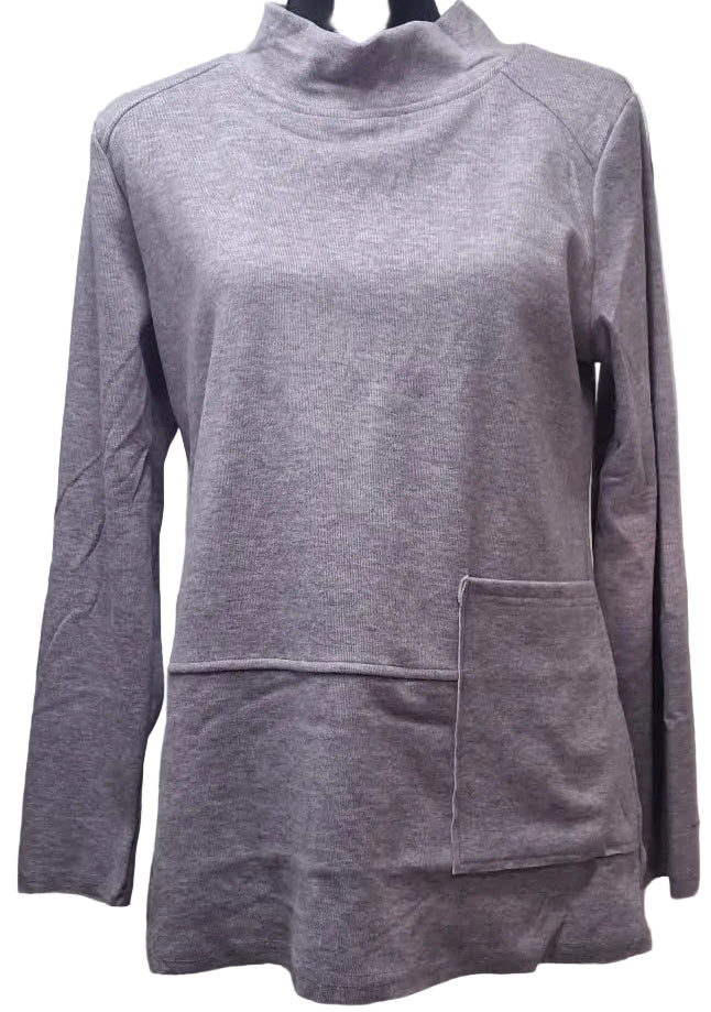 Shana-Sweater Pullover 1Pocket Purple Mock Neck&nbsp; Long Sleeve 26687
